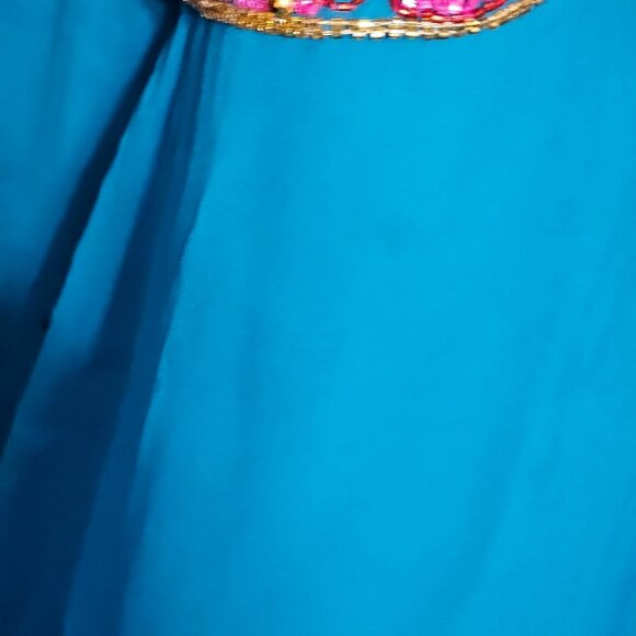 Adrianne Papell Turquoise Silk Pink & Gold Lavishly Beaded VTG 90s Evening Dress - Picture 10 of 12